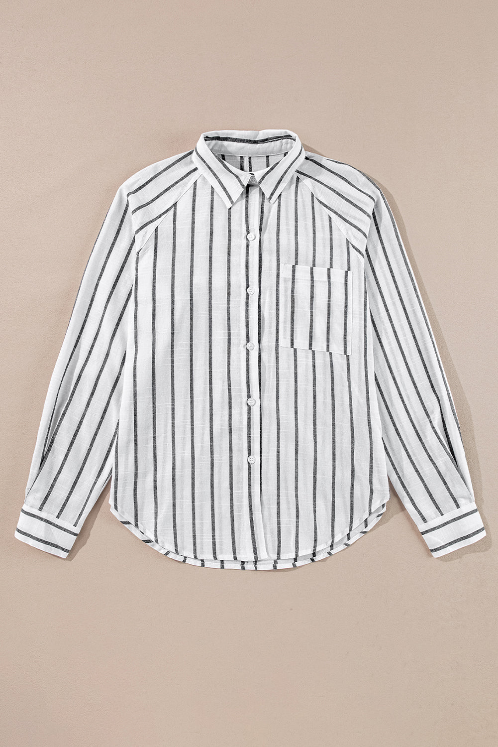 Black Stripe Chest Pocket Buttoned Oversized Shirt for Women