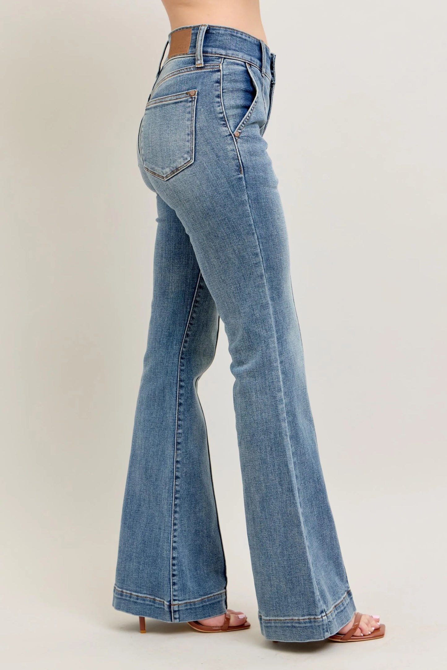 Judy Blue Plus Size High Waist Flare Denim Jeans with Front Seam Detail - Love Salve