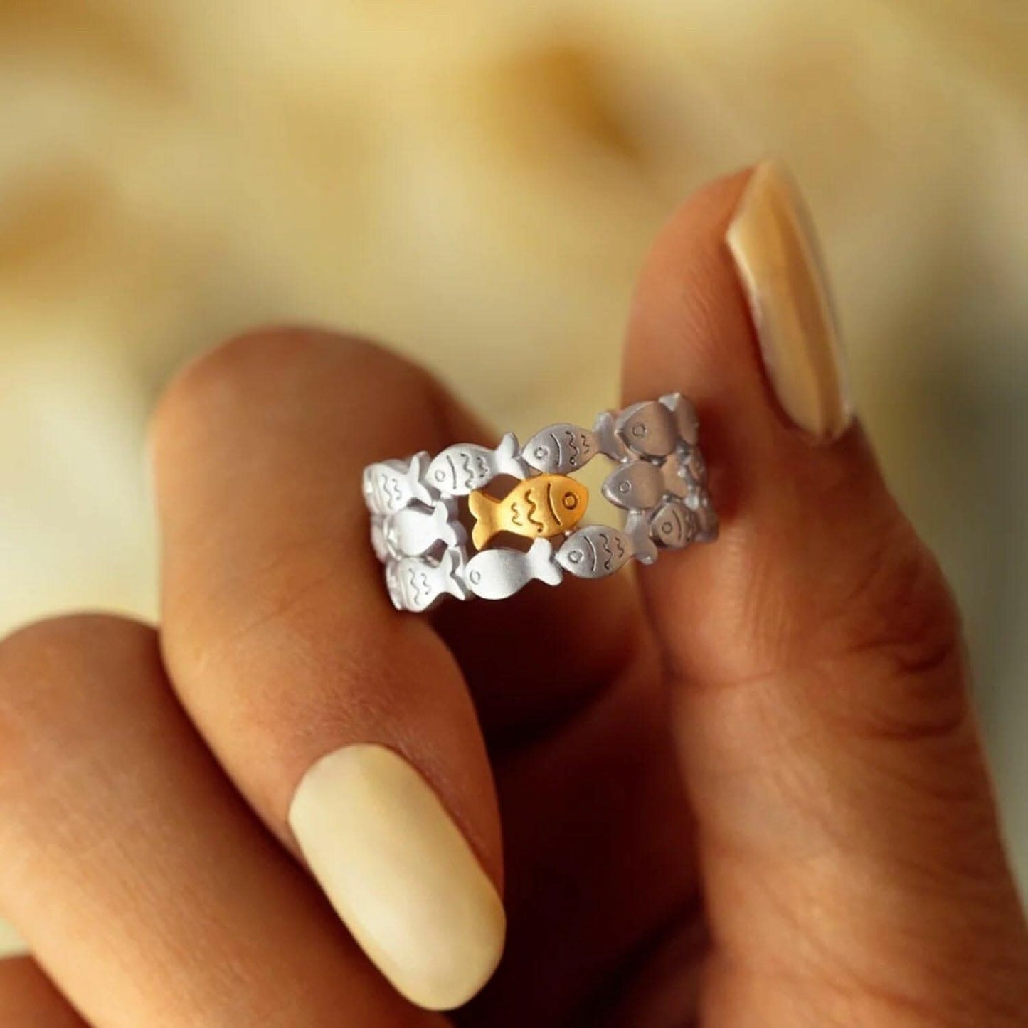 Adjustable sterling silver fish ring - Love Salve