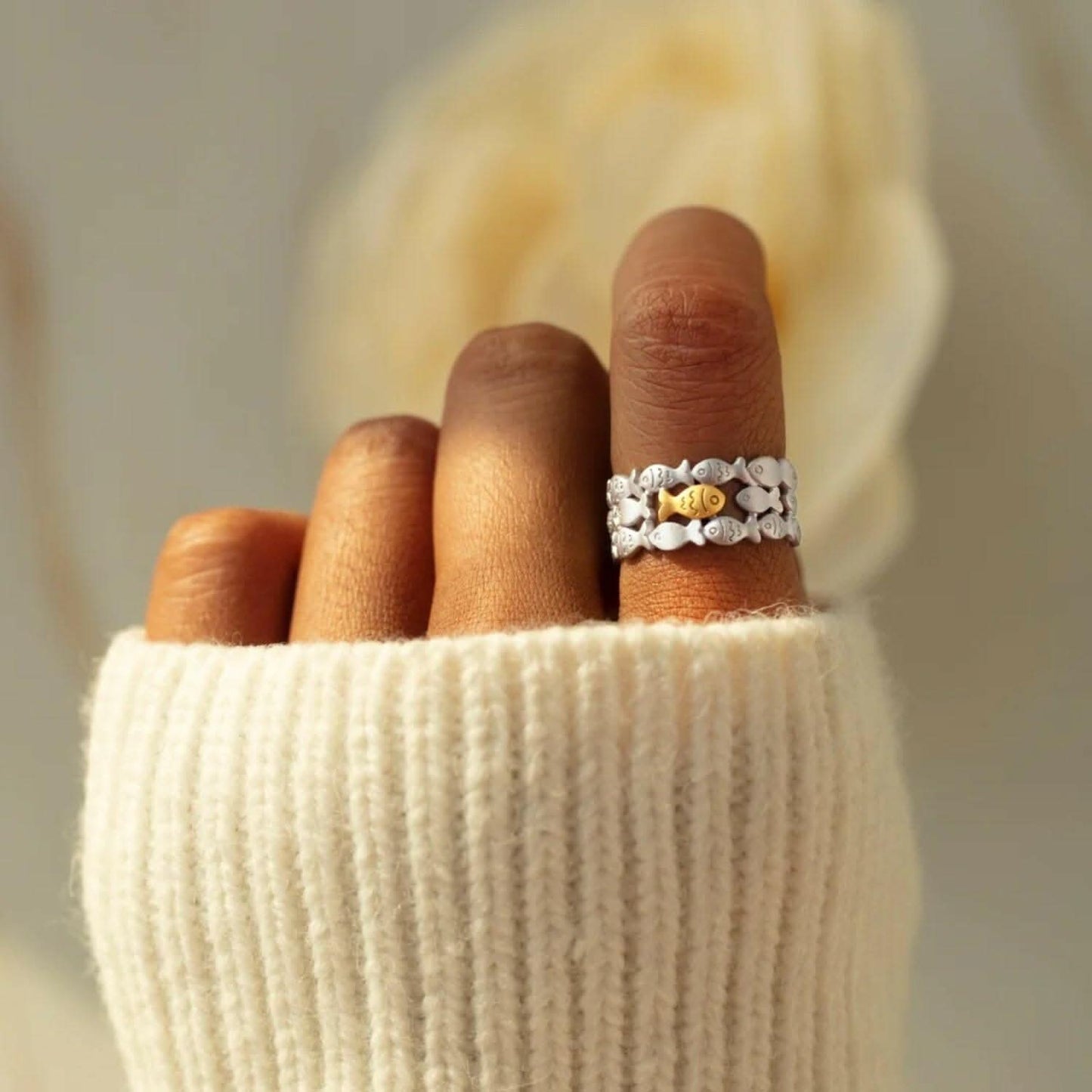 Adjustable sterling silver fish ring - Love Salve