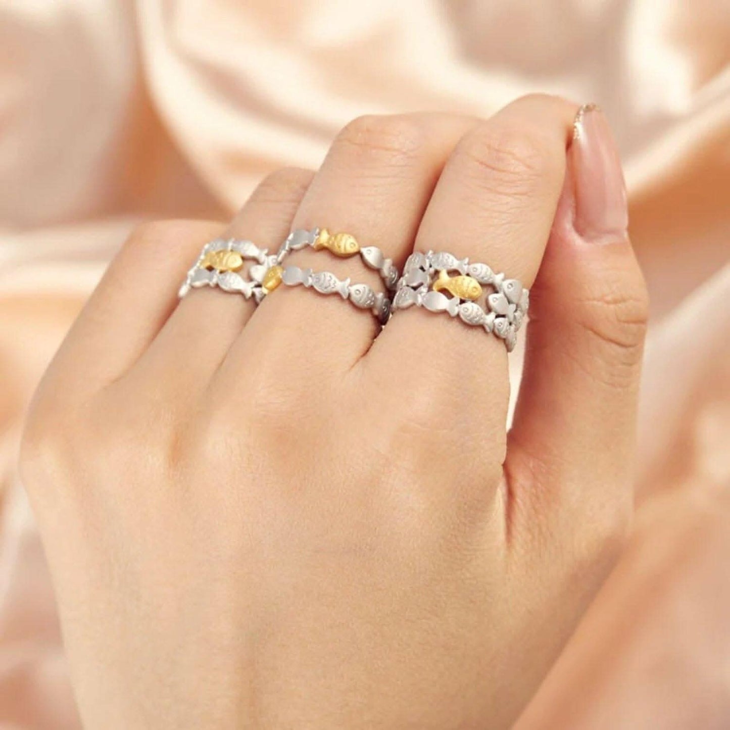 Adjustable sterling silver fish ring - Love Salve