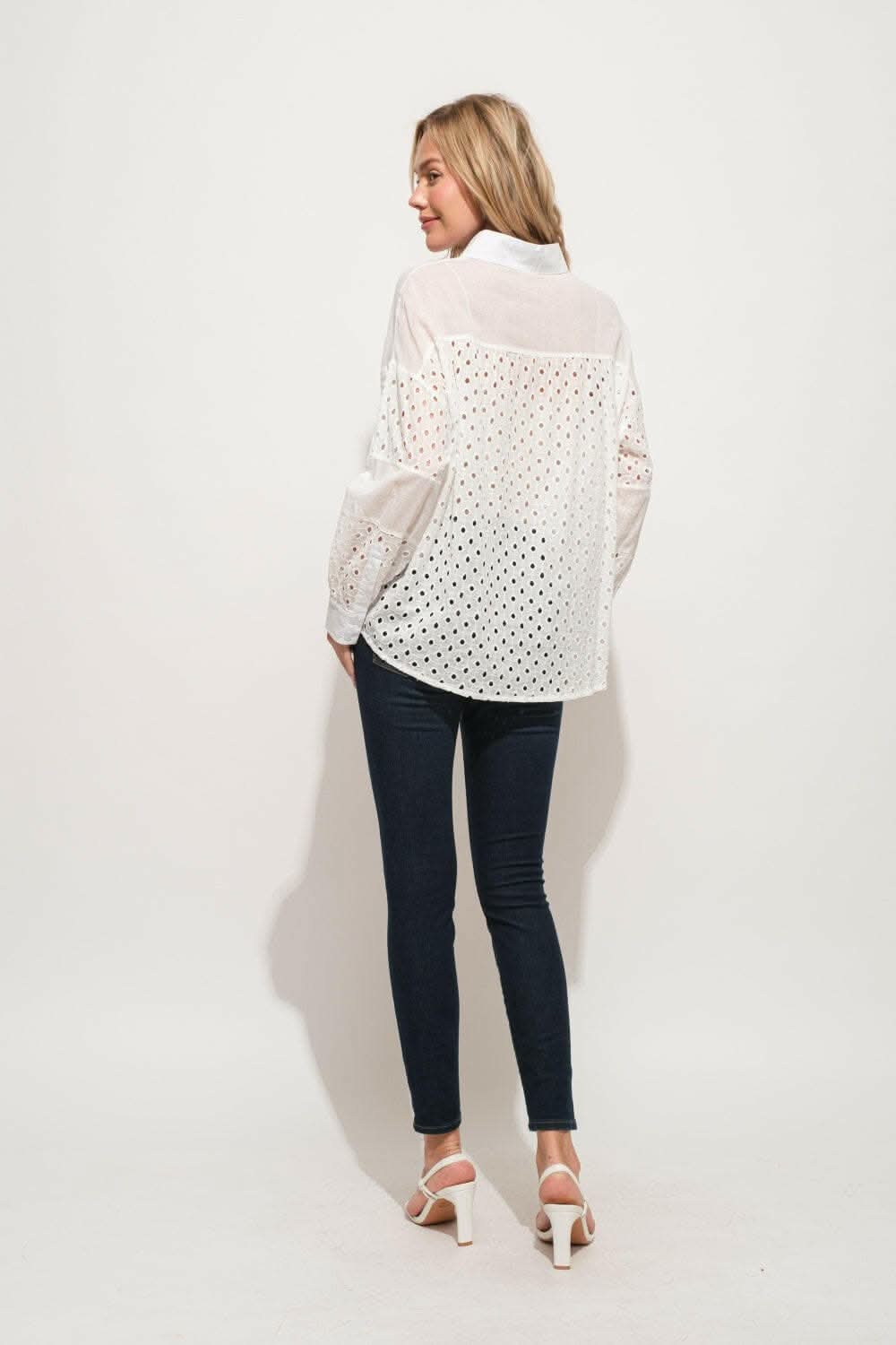 And The Why Eyelet Long Sleeve Button Down Shirt - Love Salve