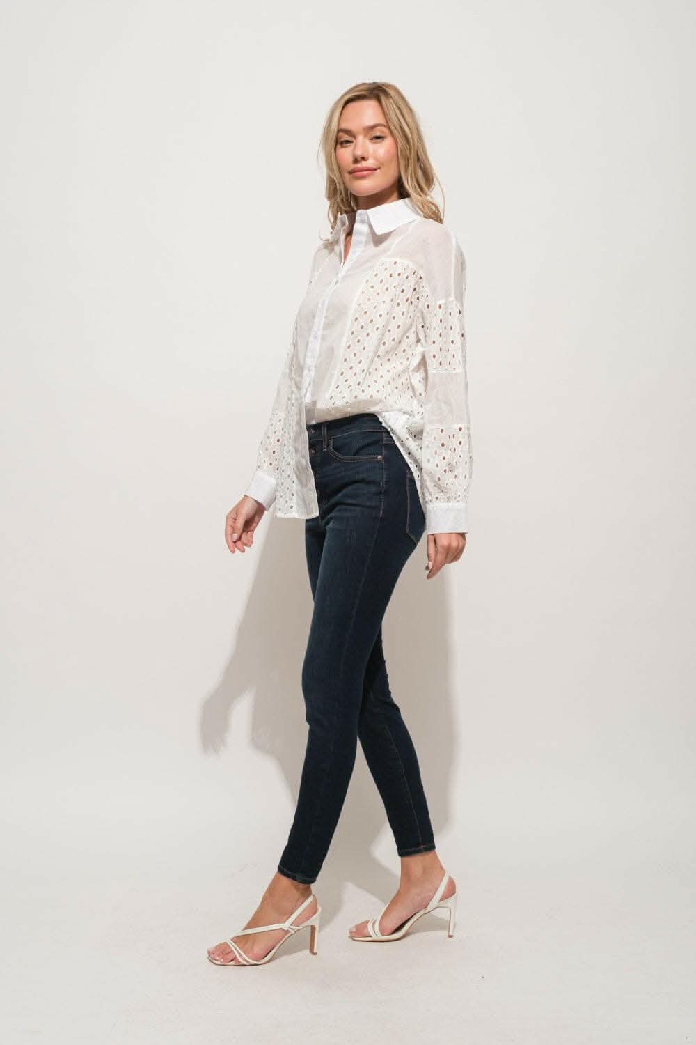 And The Why Eyelet Long Sleeve Button Down Shirt - Love Salve