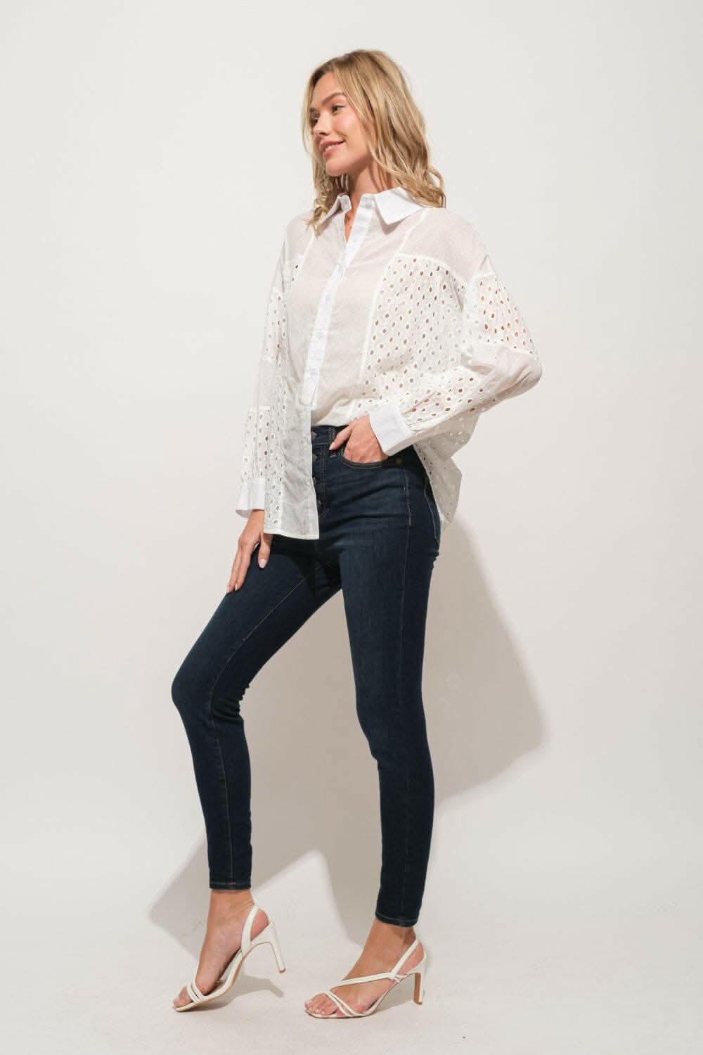 And The Why Eyelet Long Sleeve Button Down Shirt - Love Salve