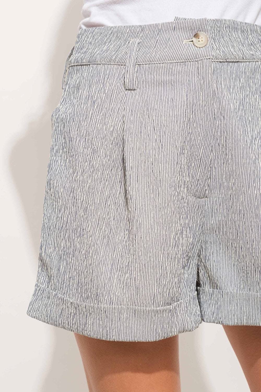 And The Why Pin Striped High Waist Rolled Shorts - Love Salve