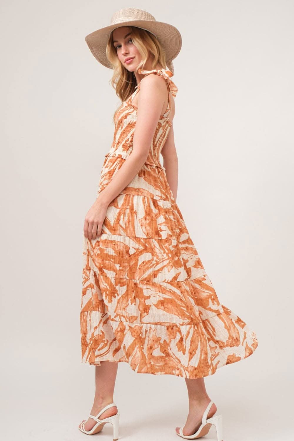 And The Why Tie Shoulder Smocked Midi Tiered Dress - Love Salve