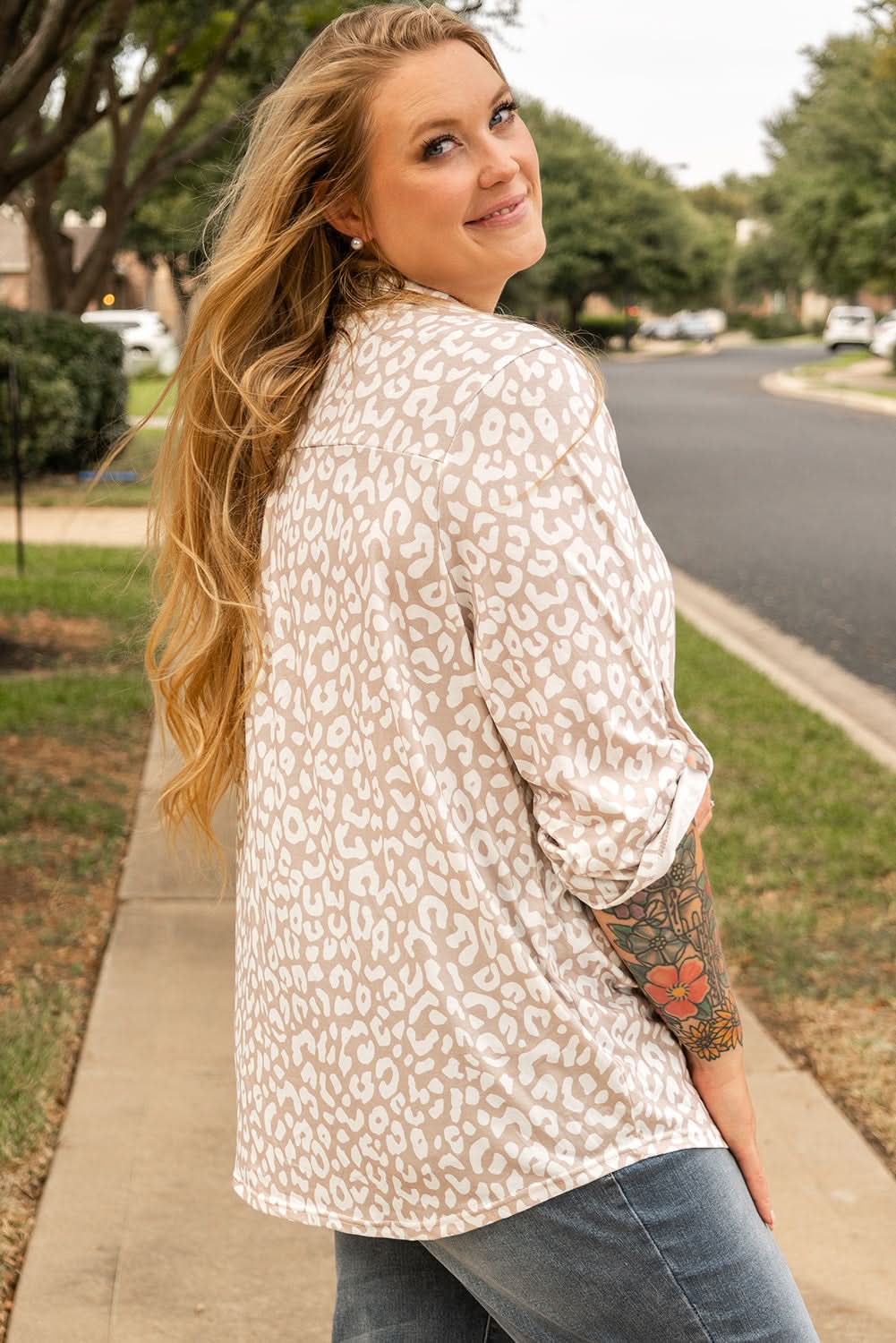 Apricot leopard print plus size top - Love Salve