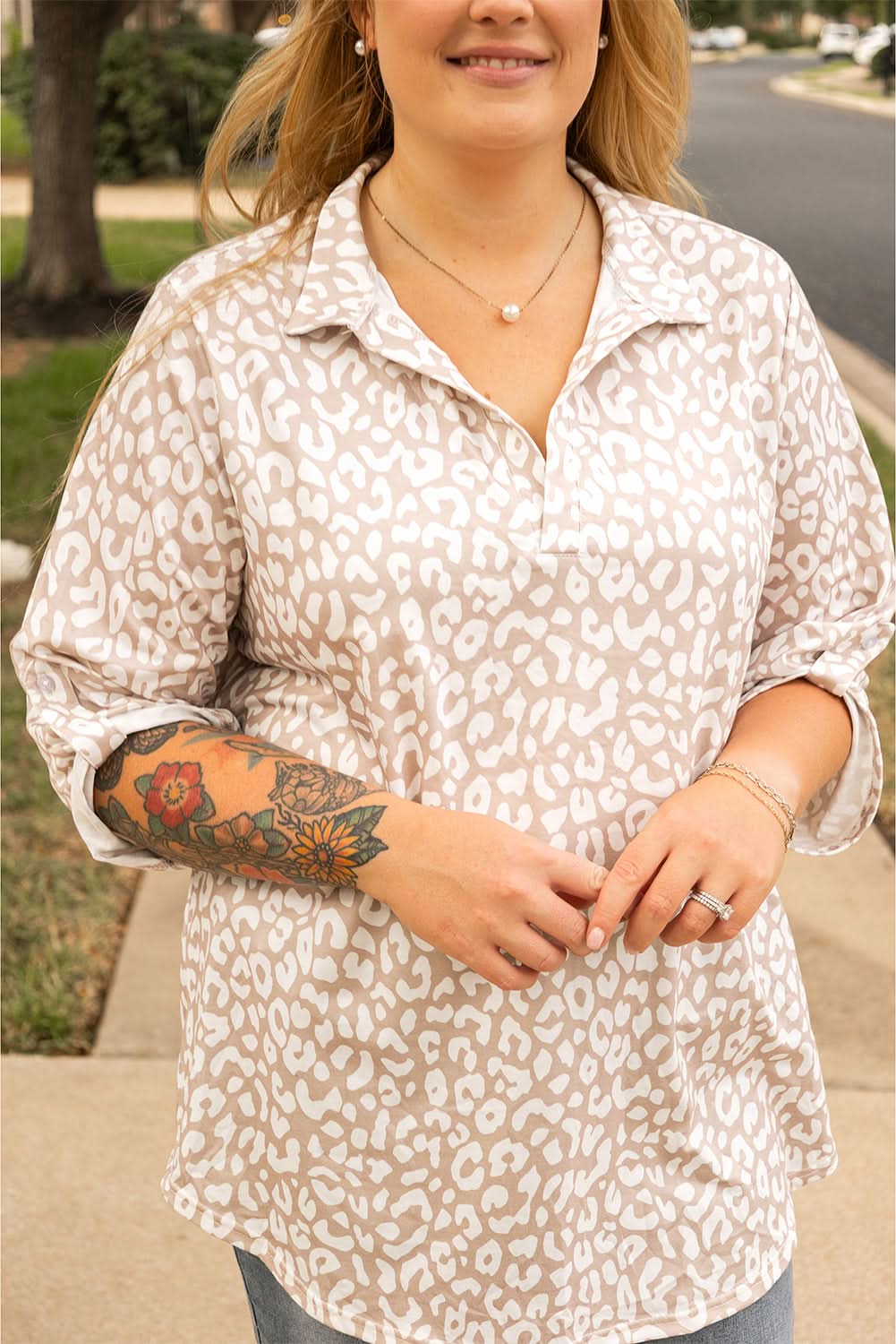 Apricot leopard print plus size top - Love Salve