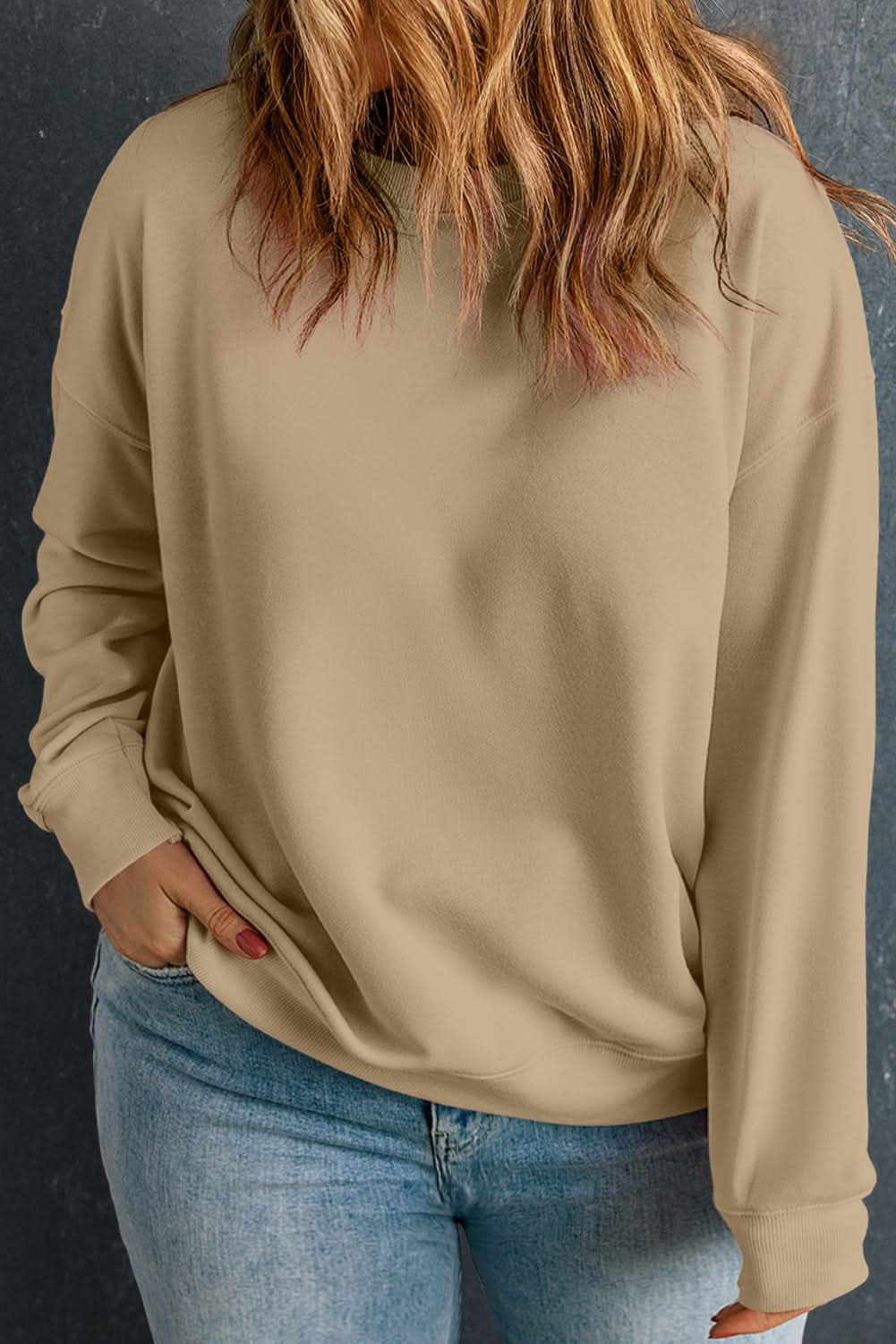 Apricot plus size crew neck sweatshirt - Love Salve