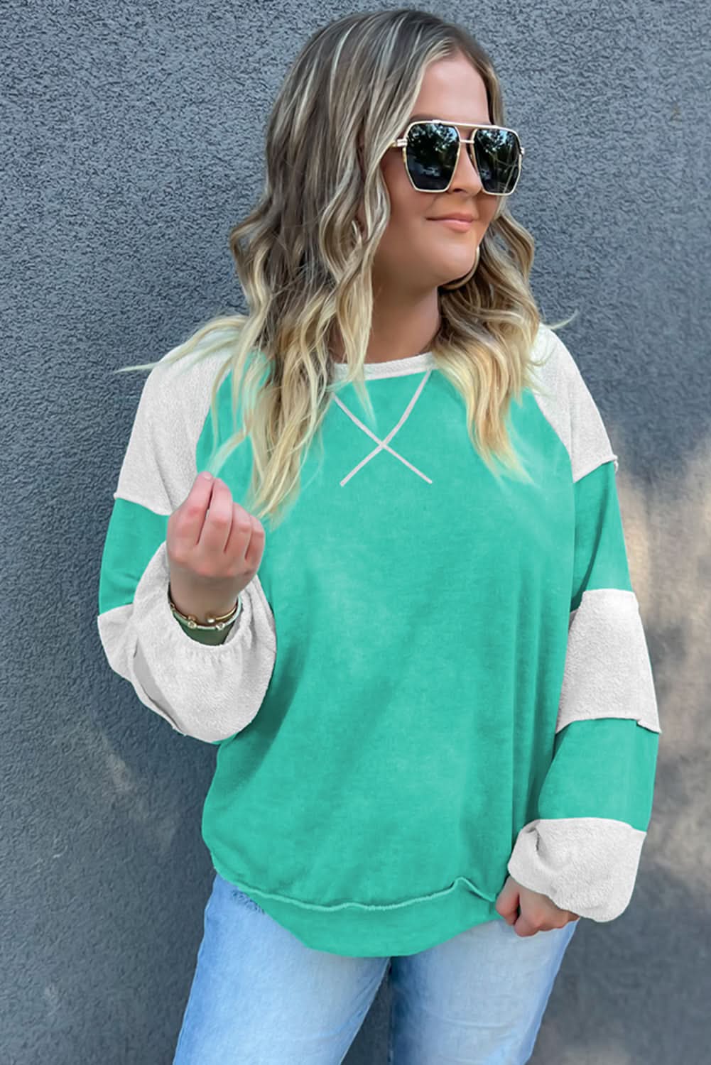 Aruba blue patchwork plus sweatshirt - Love Salve