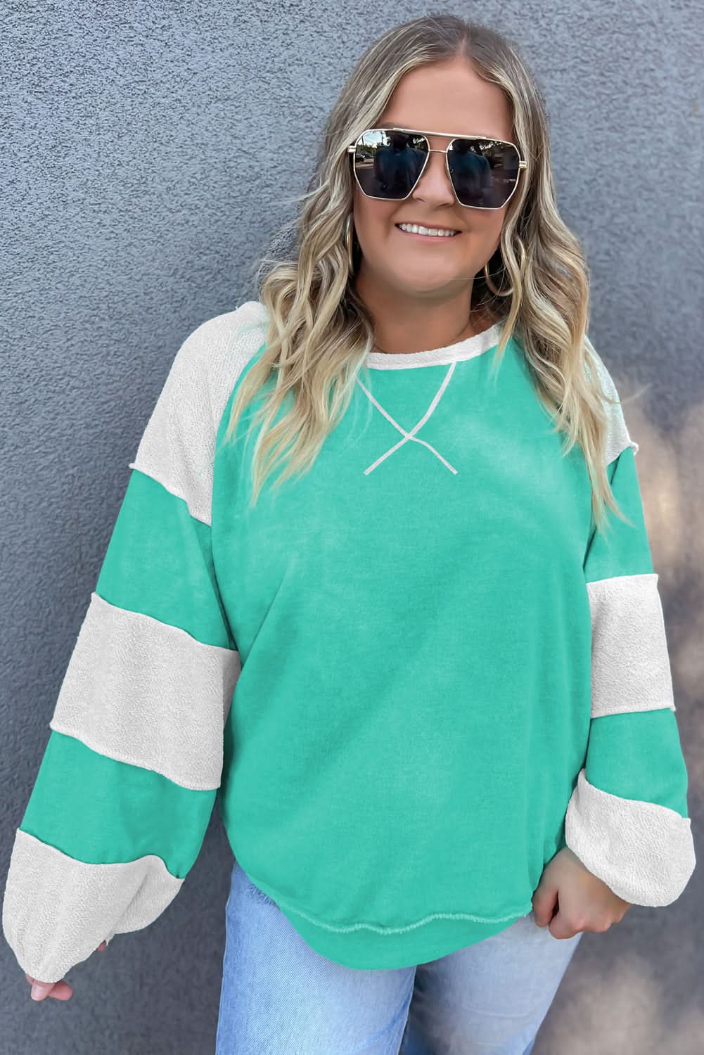 Aruba blue patchwork plus sweatshirt - Love Salve