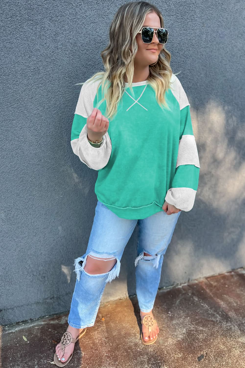 Aruba blue patchwork plus sweatshirt - Love Salve