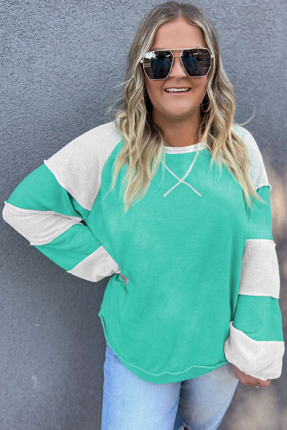 Aruba blue patchwork plus sweatshirt - Love Salve