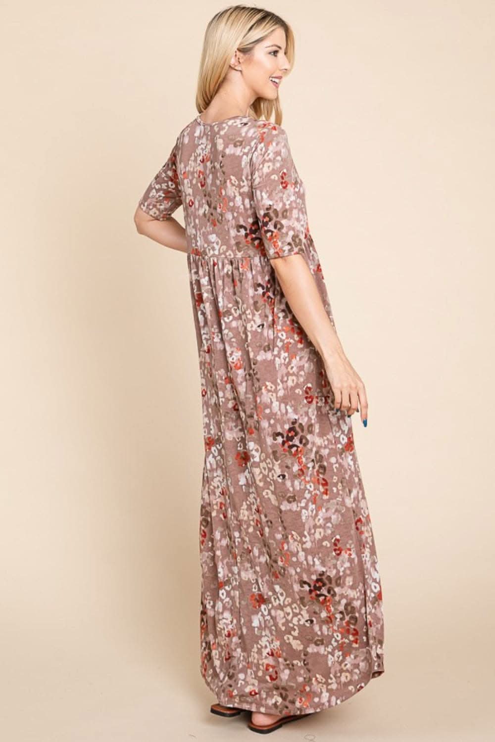 BOMBOM Printed Shirred Maxi Dress for Effortless Elegance - Love Salve