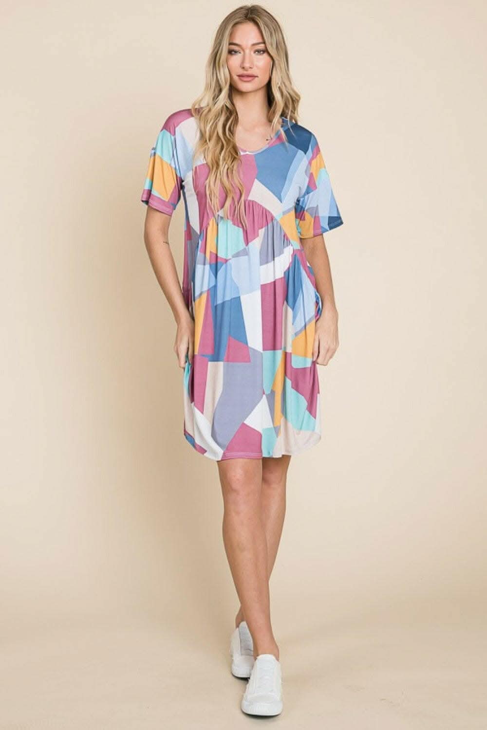 BOMBOM Ruched Color Block Short Sleeve Dress - Love Salve