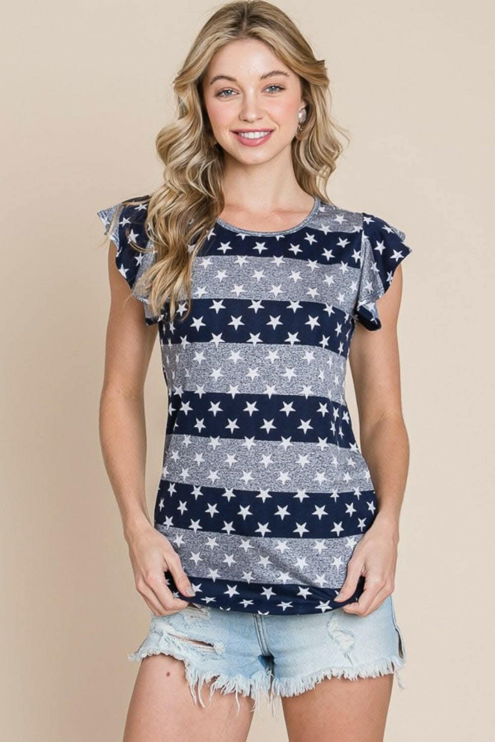 BOMBOM Striped Round Neck Cap Sleeve T-Shirt - Love Salve