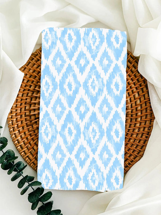 Designer Tea Towel Watercolor Ikat Diamonds Light Blue Katherine Way