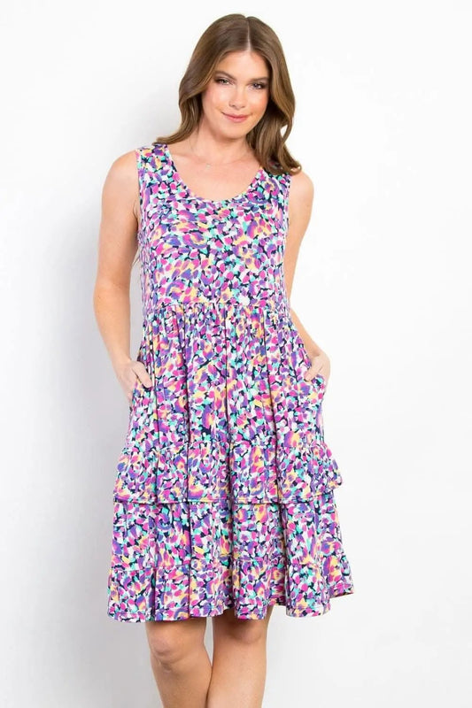 Be Stage Full Size Print Wrinkle Free Ruffled Dress Chic - Love Salve
