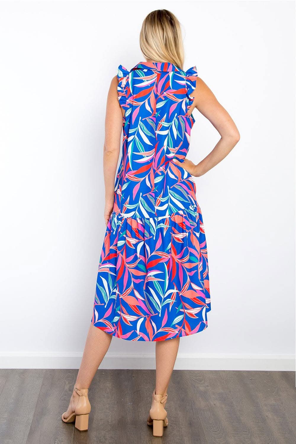 Be Stage Print Ruffled Midi Dress with Pockets Chic Style - Love Salve