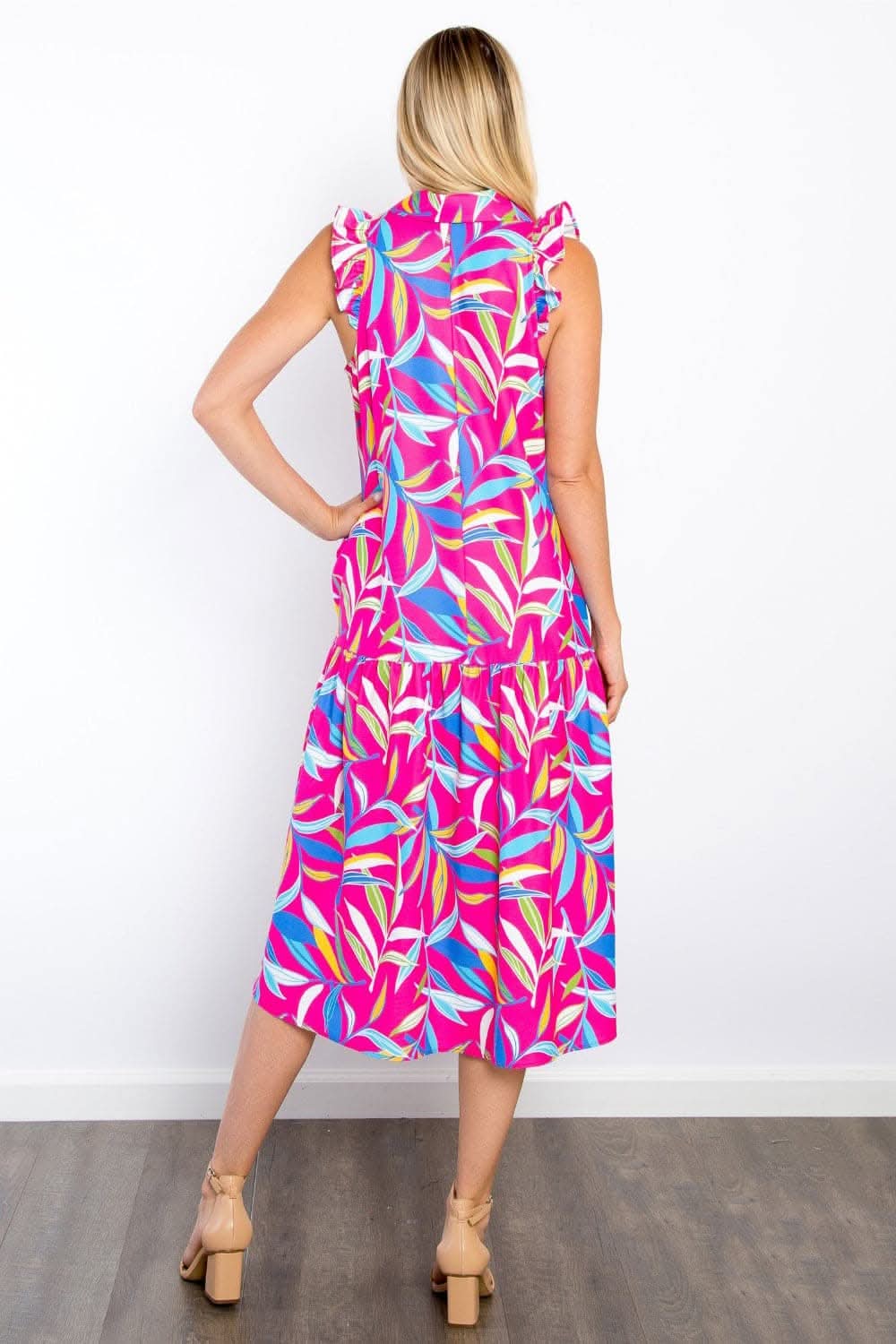 Be Stage Print Ruffled Midi Dress with Pockets Delight - Love Salve