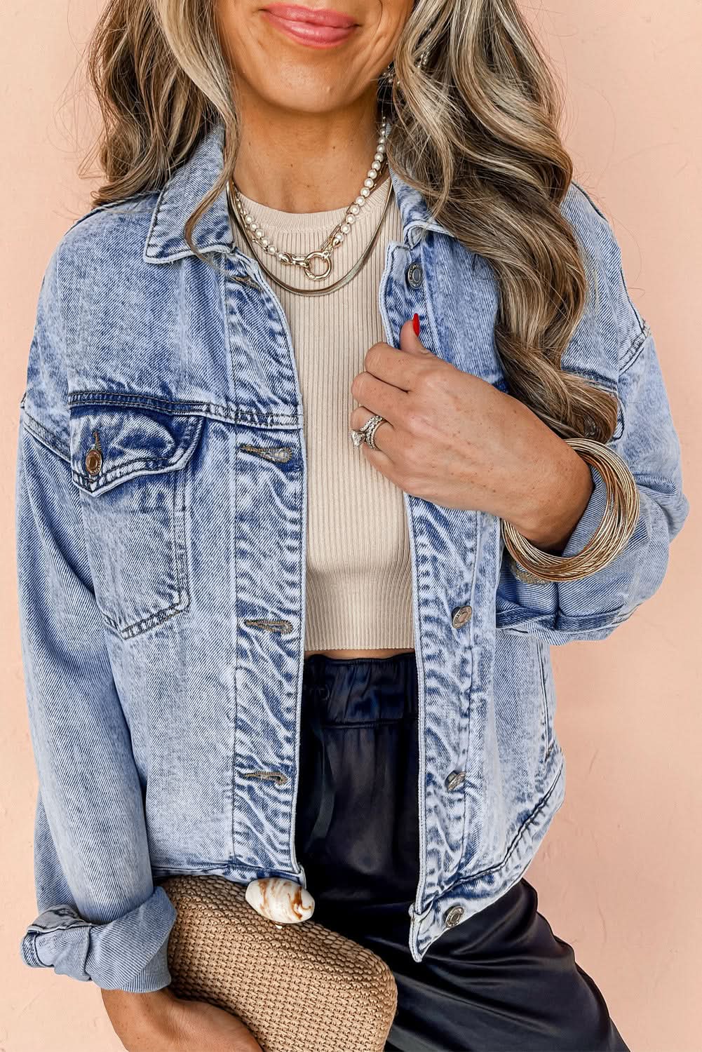 Beau Blue Vintage Washed Flap Pockets Denim Jacket - Love Salve