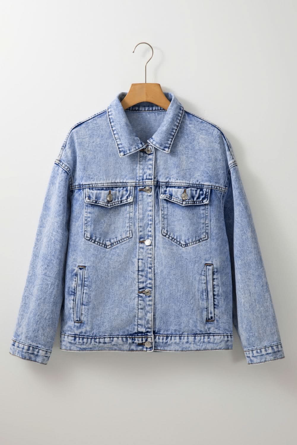 Beau Blue Vintage Washed Flap Pockets Denim Jacket - Love Salve