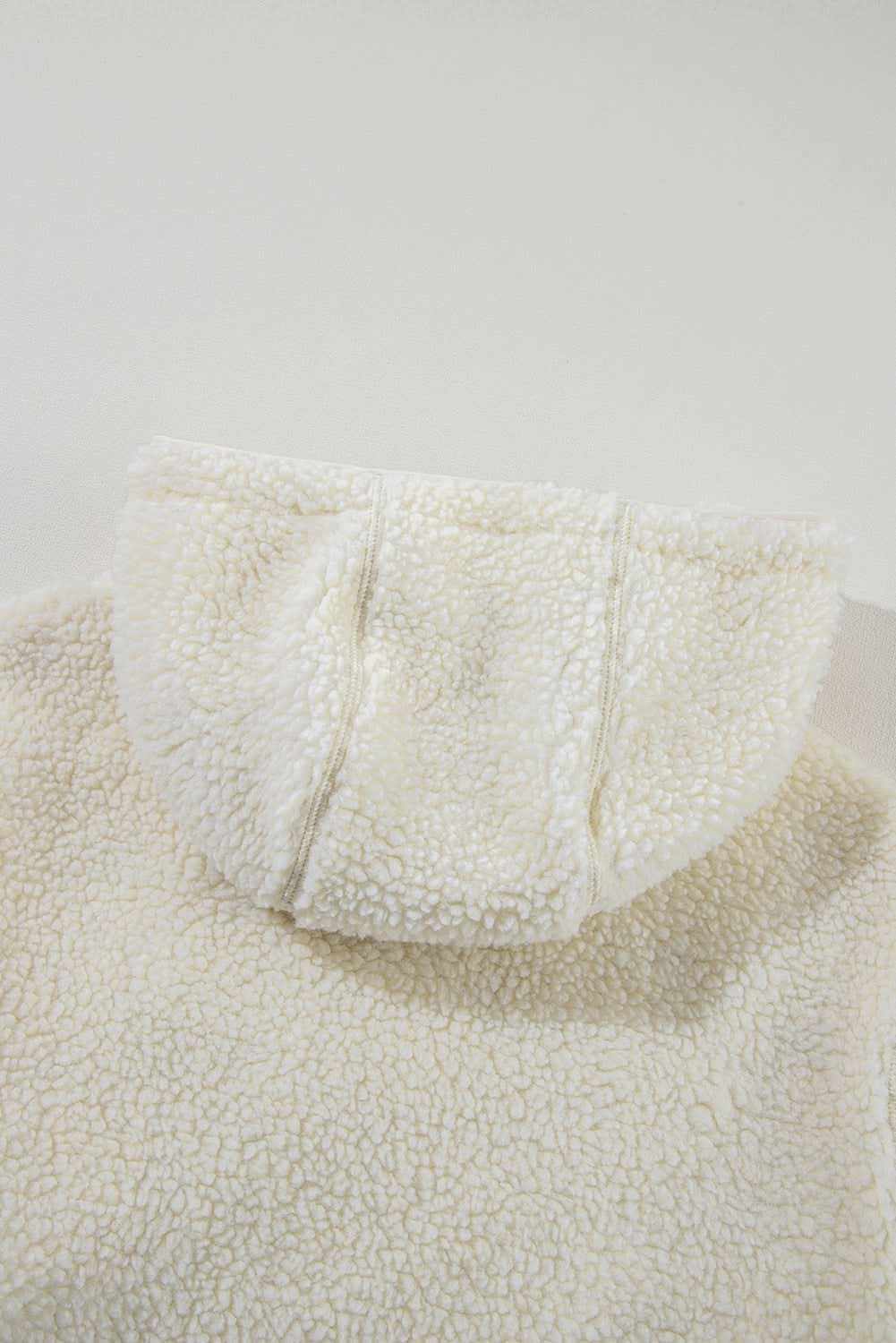 Beige Fleece Zip Up Drawstring Hooded Pocketed Jacket - Love Salve