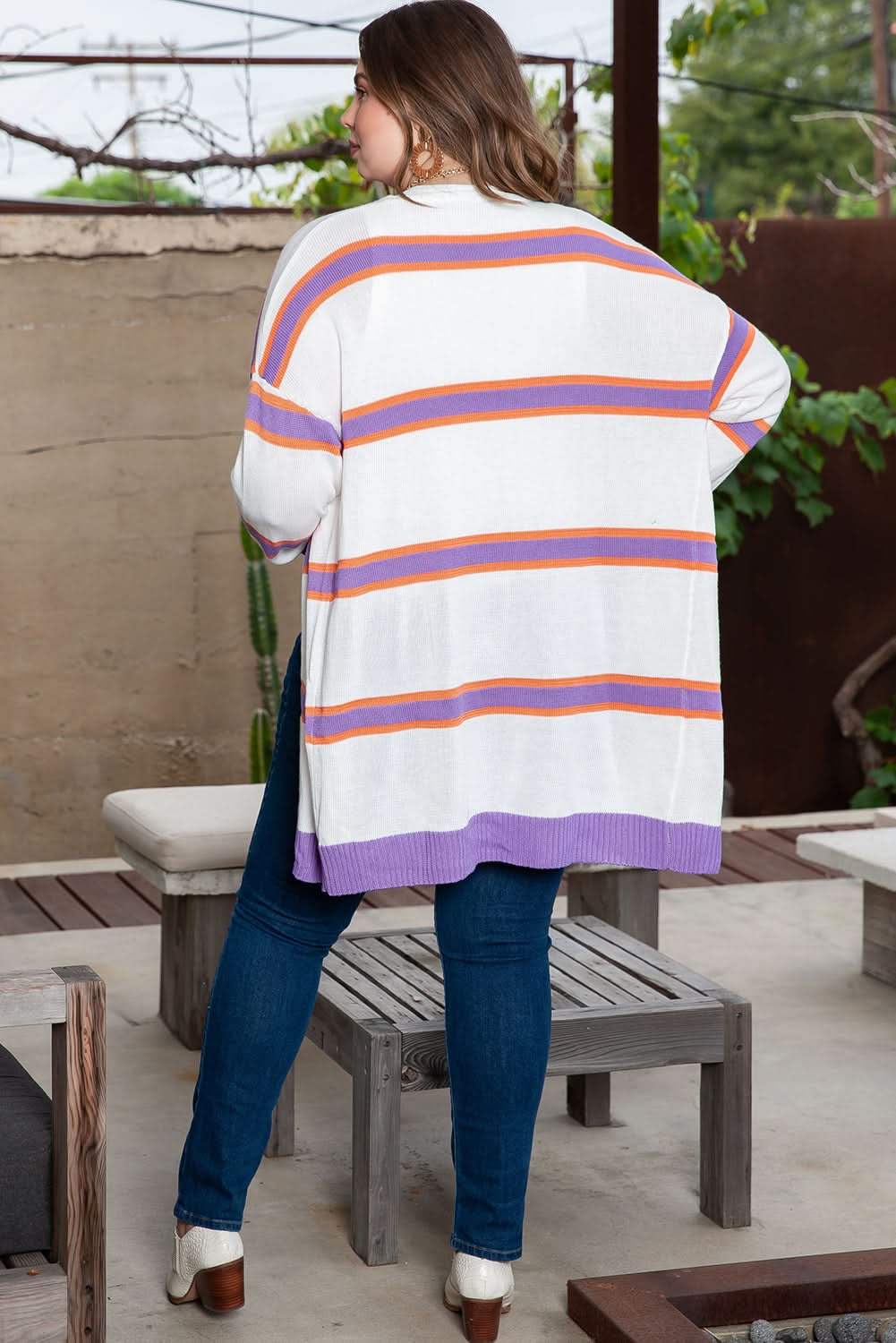 Beige Plus Size Striped Cardigan - Love Salve