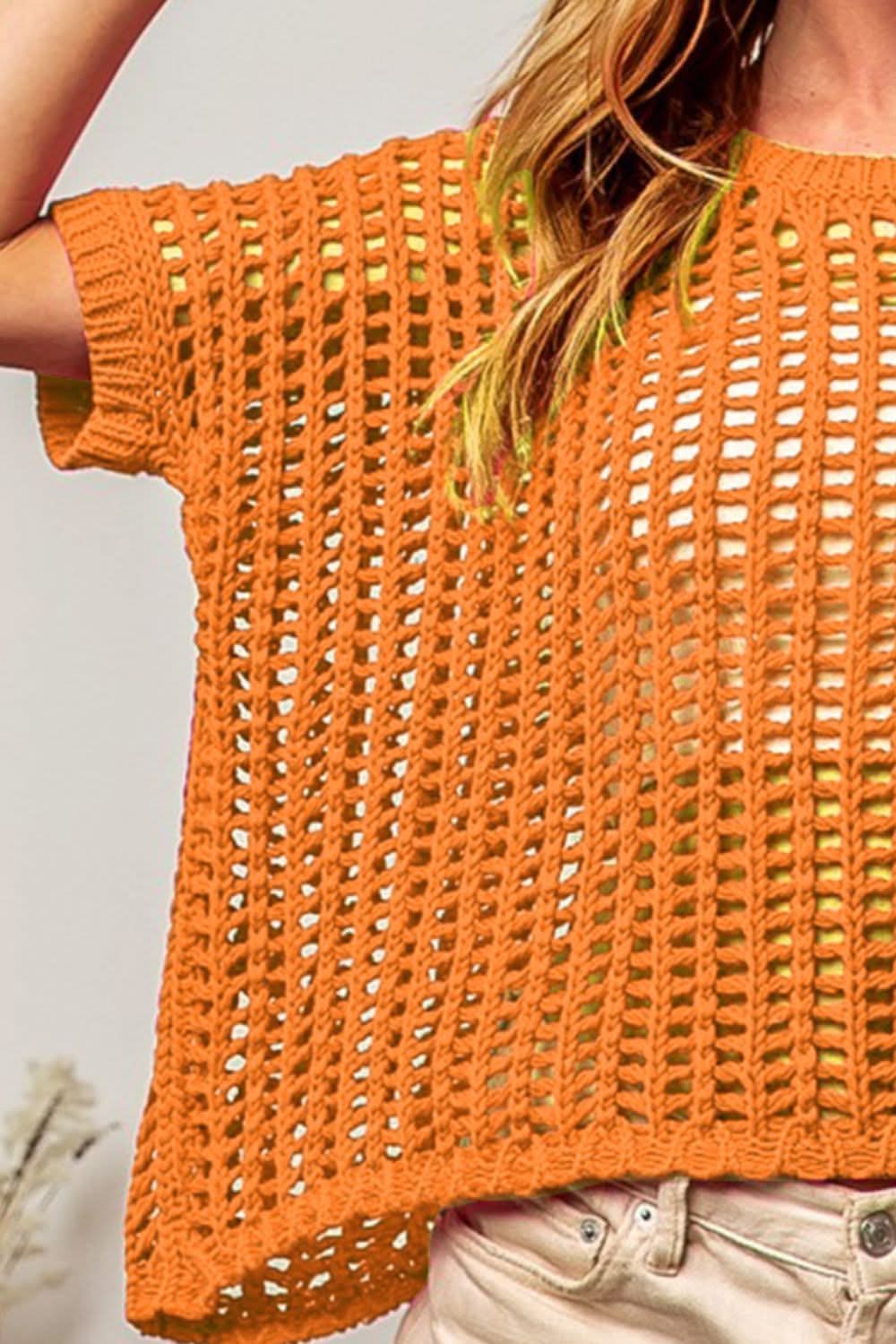 BiBi Hollowed Out Short Sleeve Knit Cover Up - Love Salve
