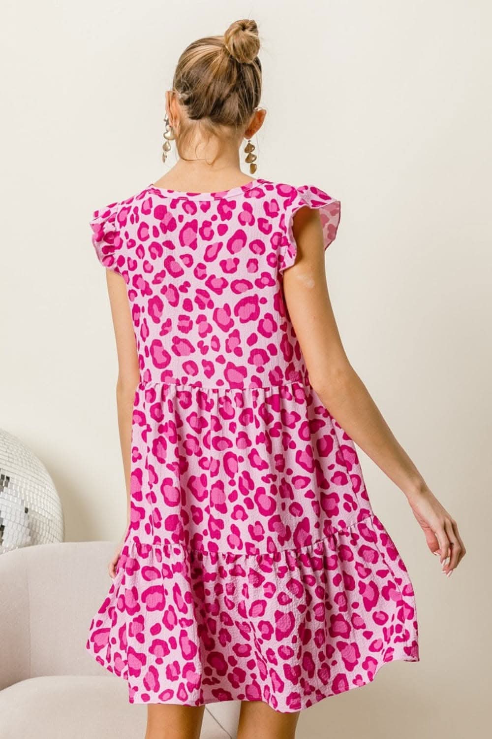 BiBi Leopard Cap Sleeve Tiered Mini Dress for Wild Style - Love Salve
