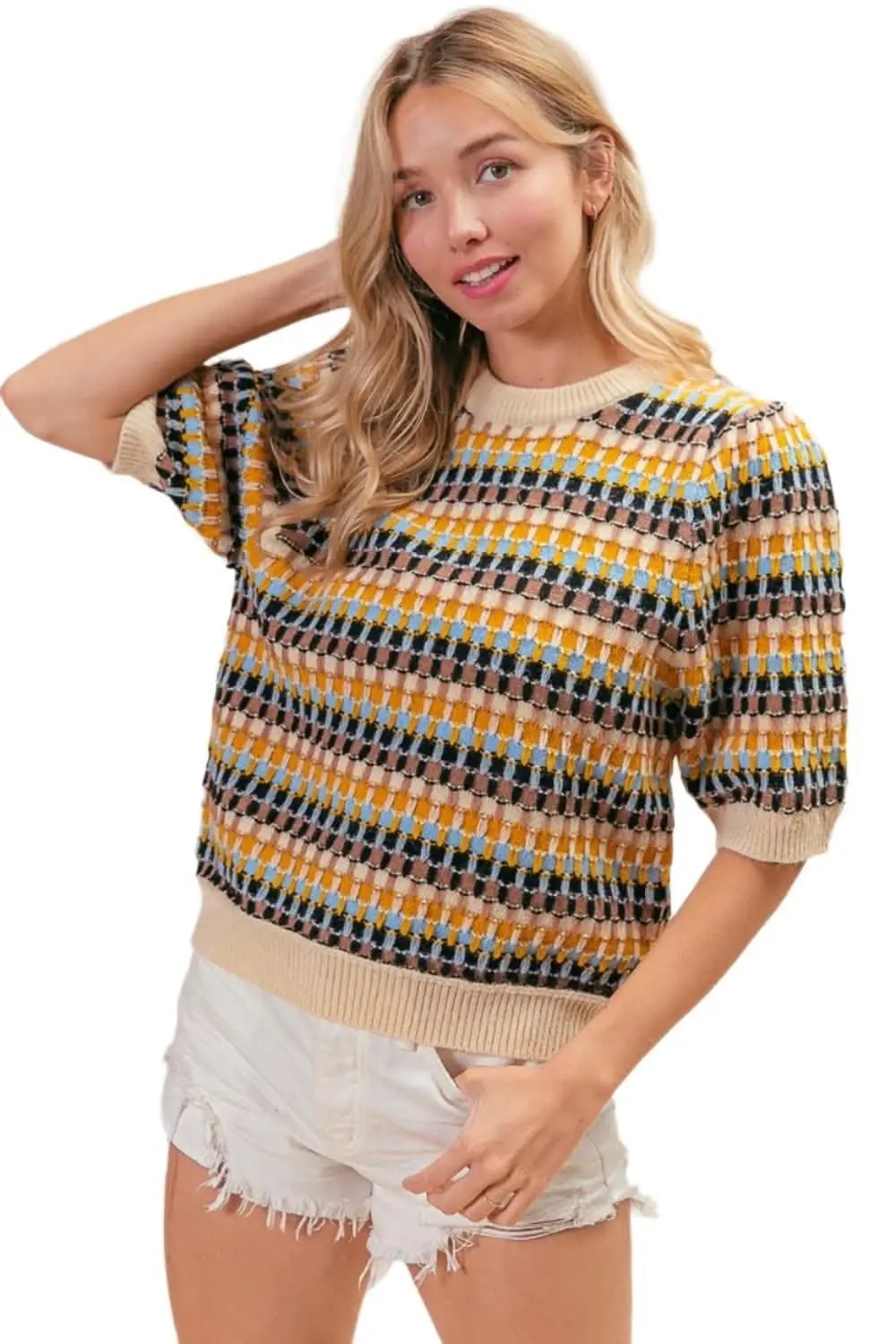 BiBi Multi Color Half Sleeve Sweater - Love Salve