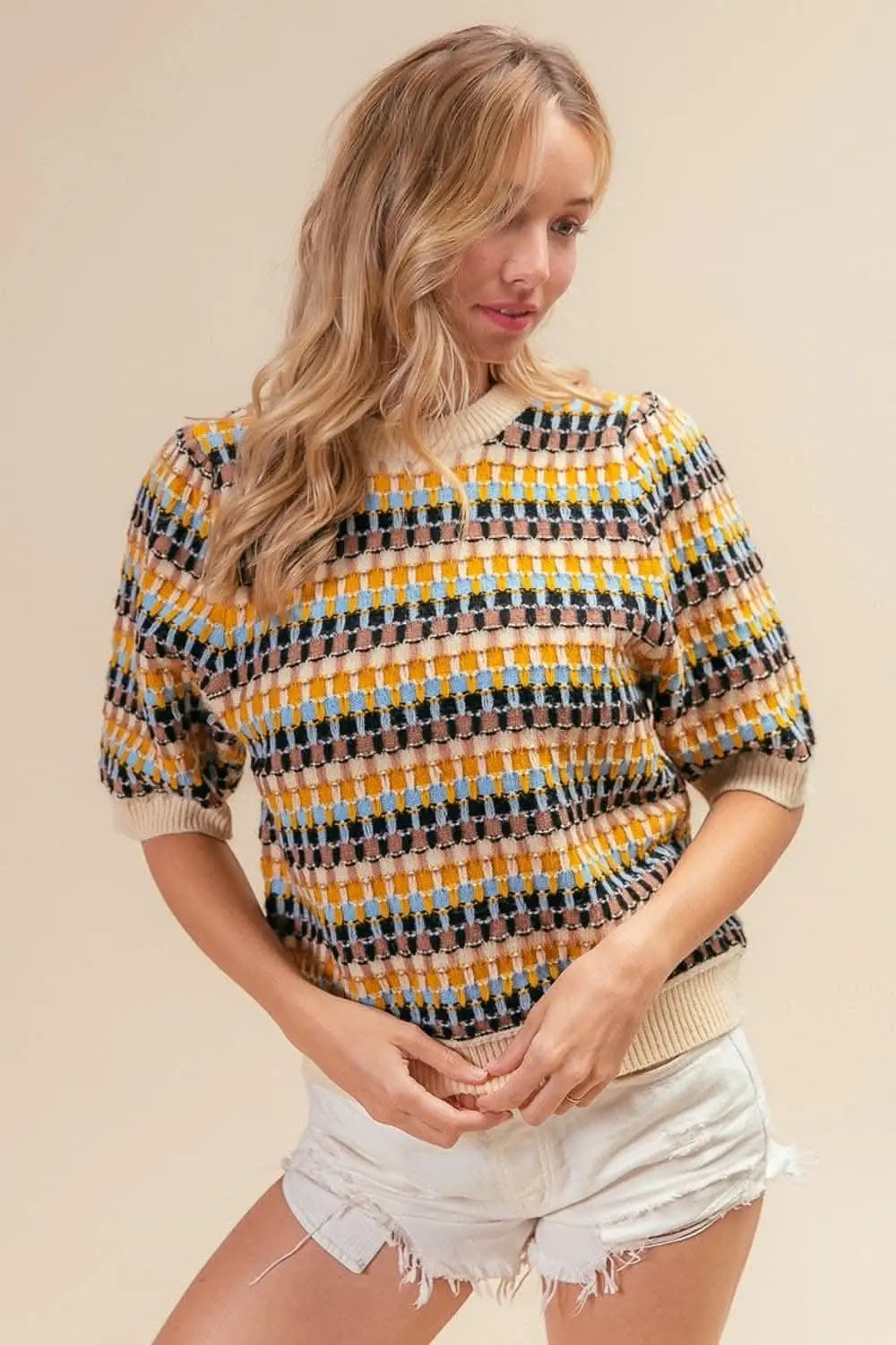 BiBi Multi Color Half Sleeve Sweater - Love Salve