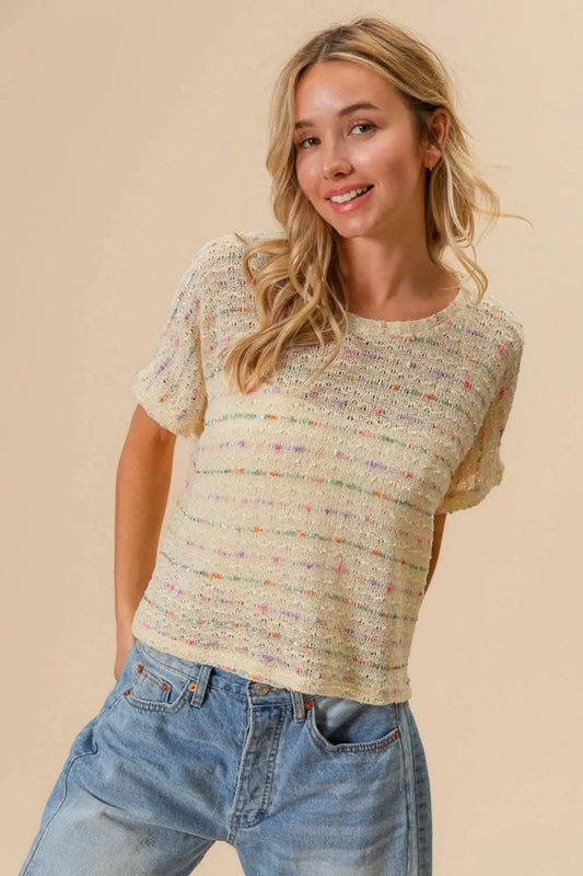 BiBi Striped Popcorn Knit Top - Love Salve