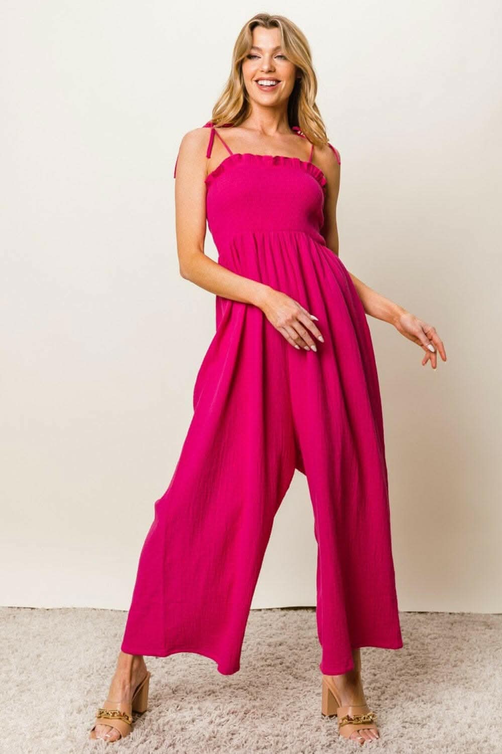 BiBi Texture Smocked Sleeveless Jumpsuit - Love Salve