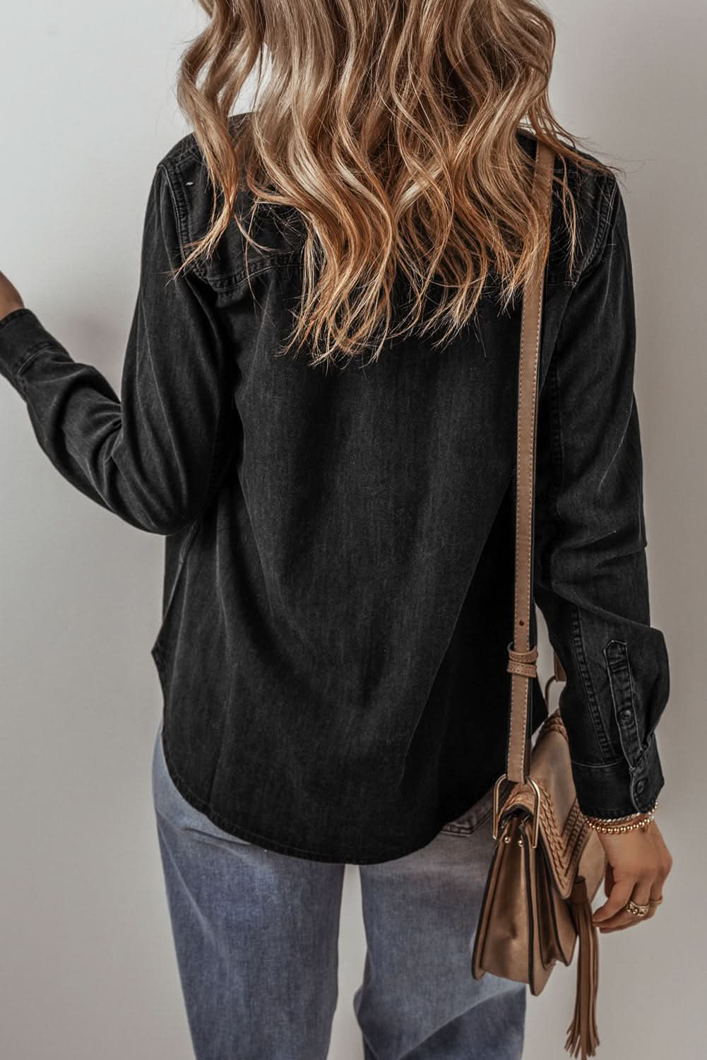 Black Flap Pocket Buttons Collared Jean Jacket - Love Salve