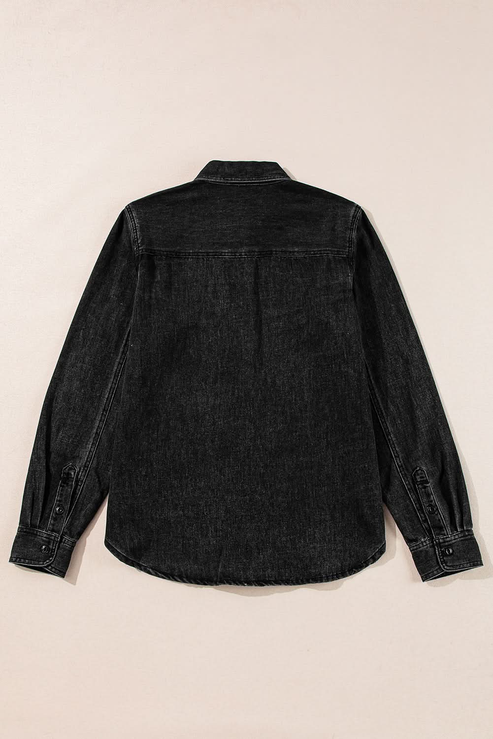 Black Flap Pocket Buttons Collared Jean Jacket - Love Salve