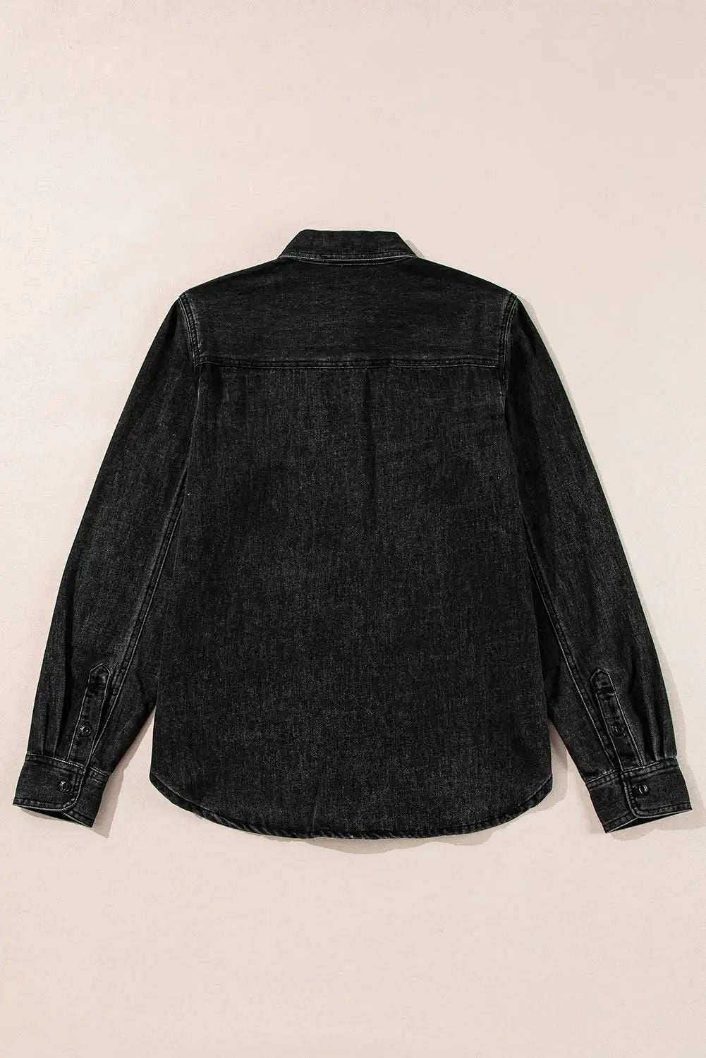 Black Flap Pocket Buttons Collared Jean Jacket - Love Salve