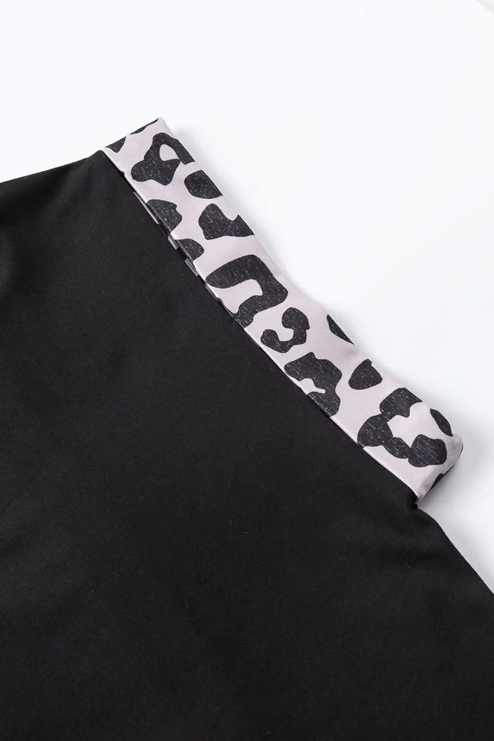 Black Half Leopard Patchwork Plus Size T-shirt - Love Salve