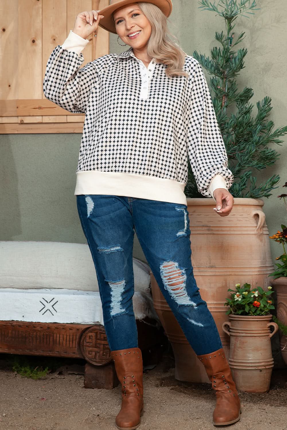 Black Plus Size Two-Tone Pullover - Love Salve