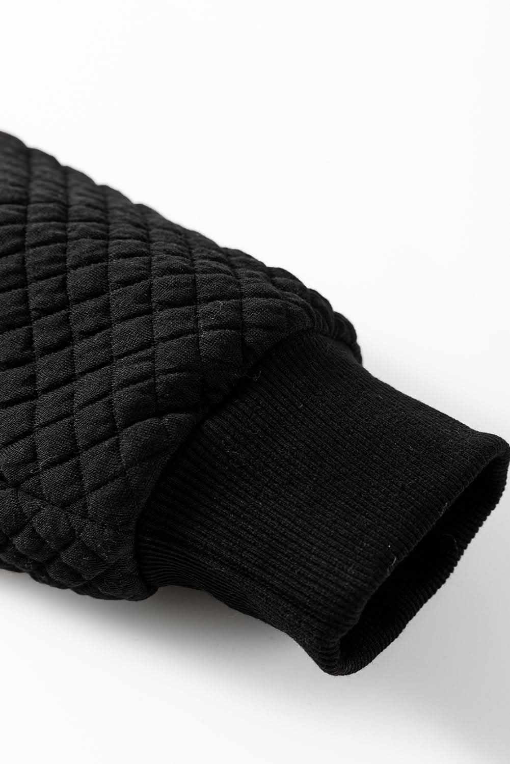 Black Quilted Side Pockets Zipper Hooded Jacket - Love Salve