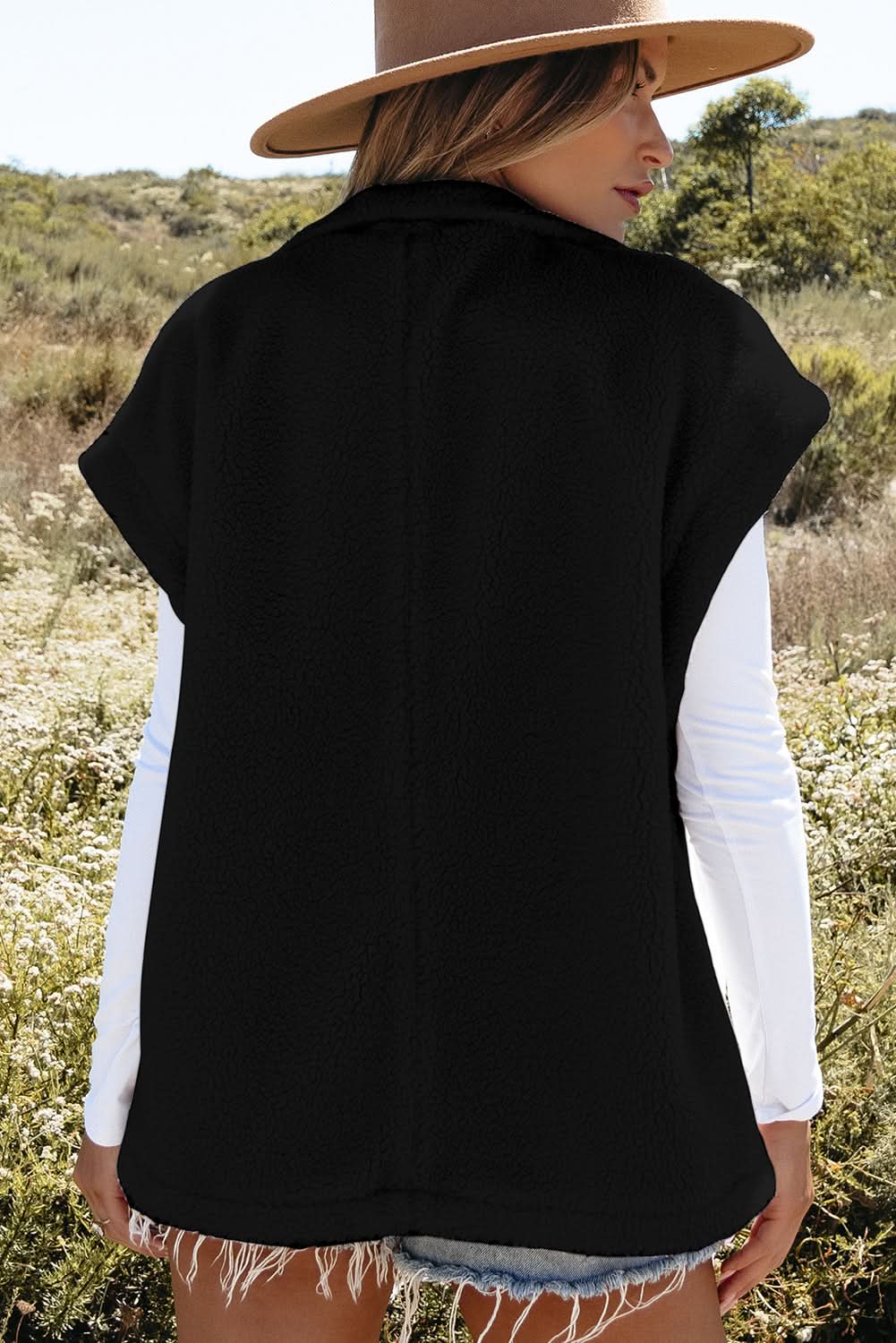 Black Sherpa Stand Collar Jacket Vest - Love Salve