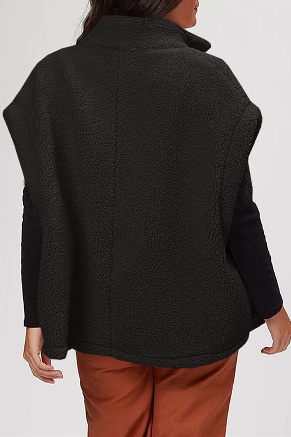 Black Sherpa Stand Collar Jacket Vest - Love Salve