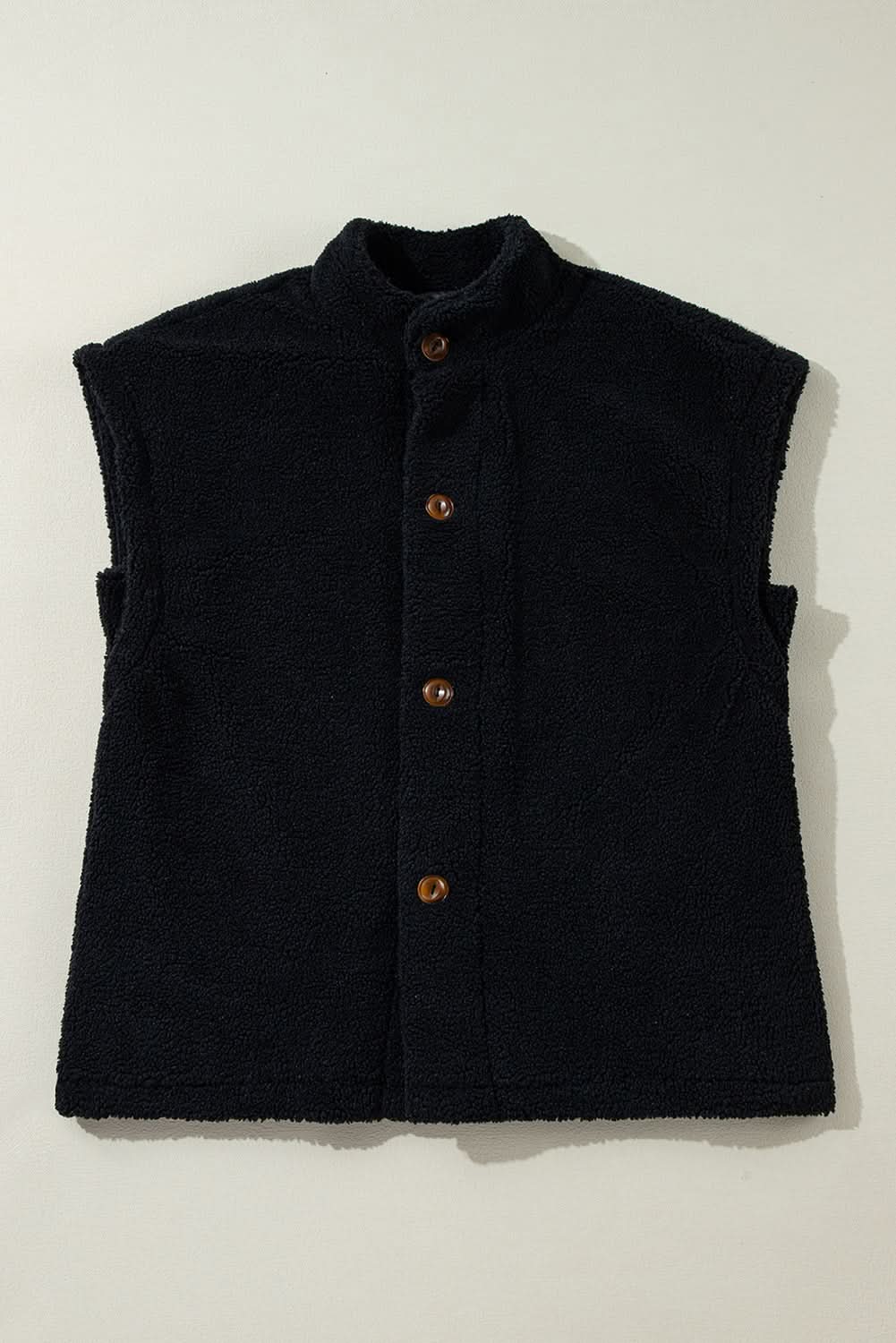 Black Sherpa Stand Collar Jacket Vest - Love Salve