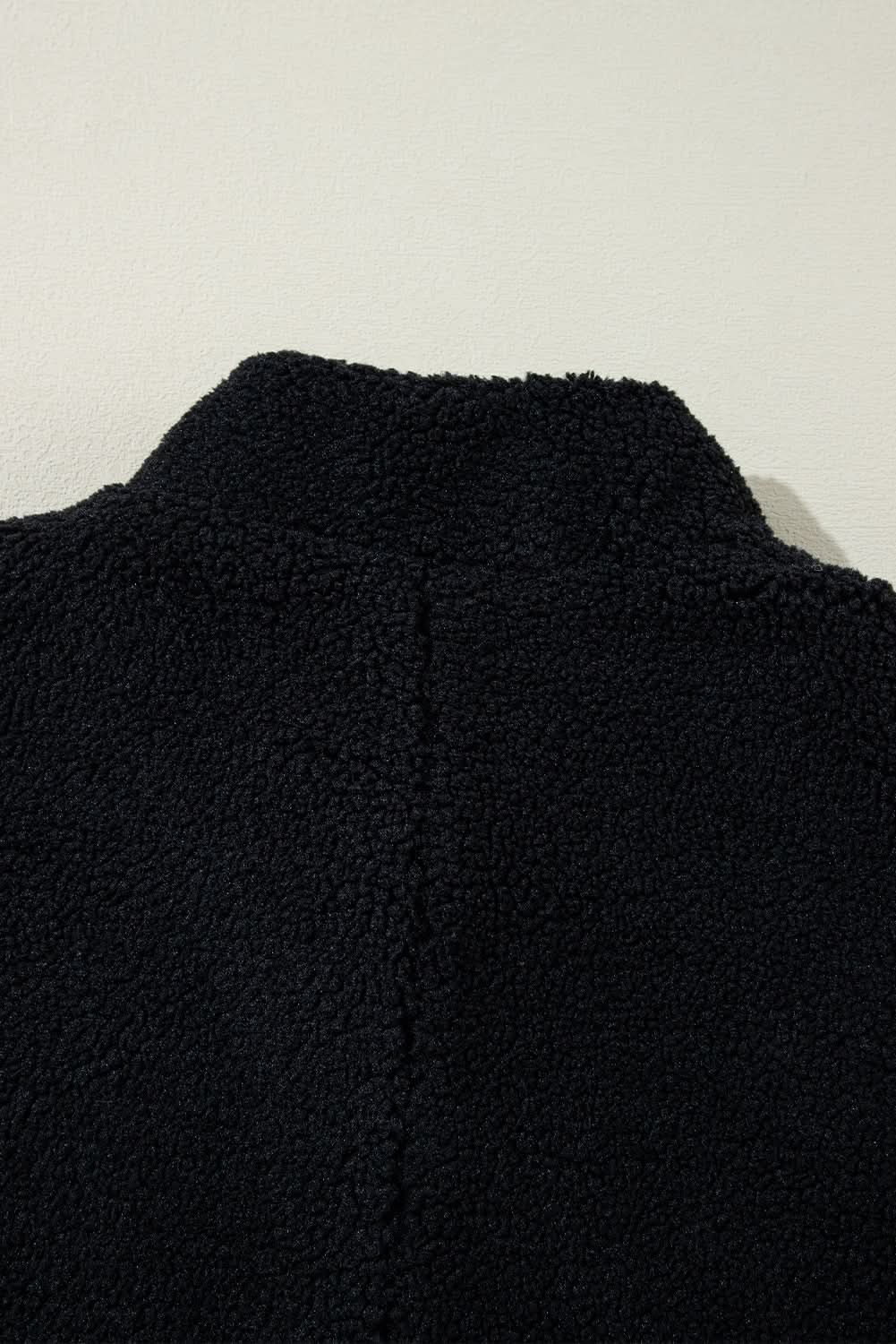 Black Sherpa Stand Collar Jacket Vest - Love Salve
