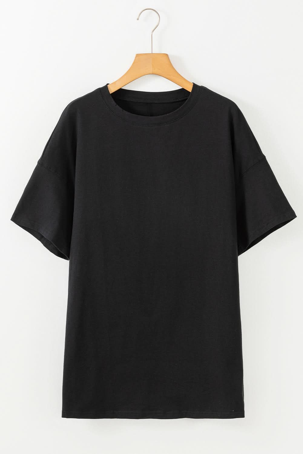 Black Solid Color Round Neck Basic Tunic T Shirt - Love Salve