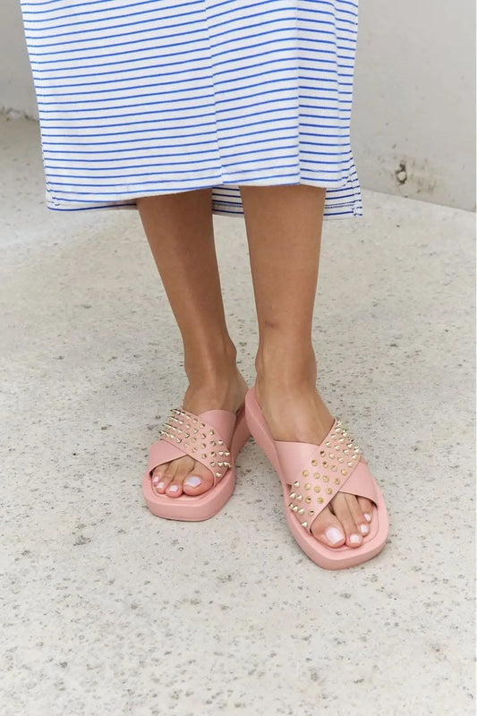 Blush studded cross strap sandals - Love Salve
