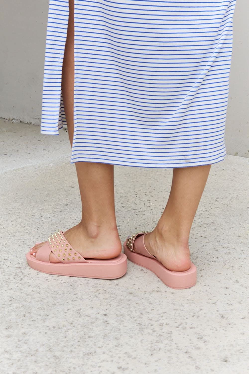 Blush studded cross strap sandals - Love Salve