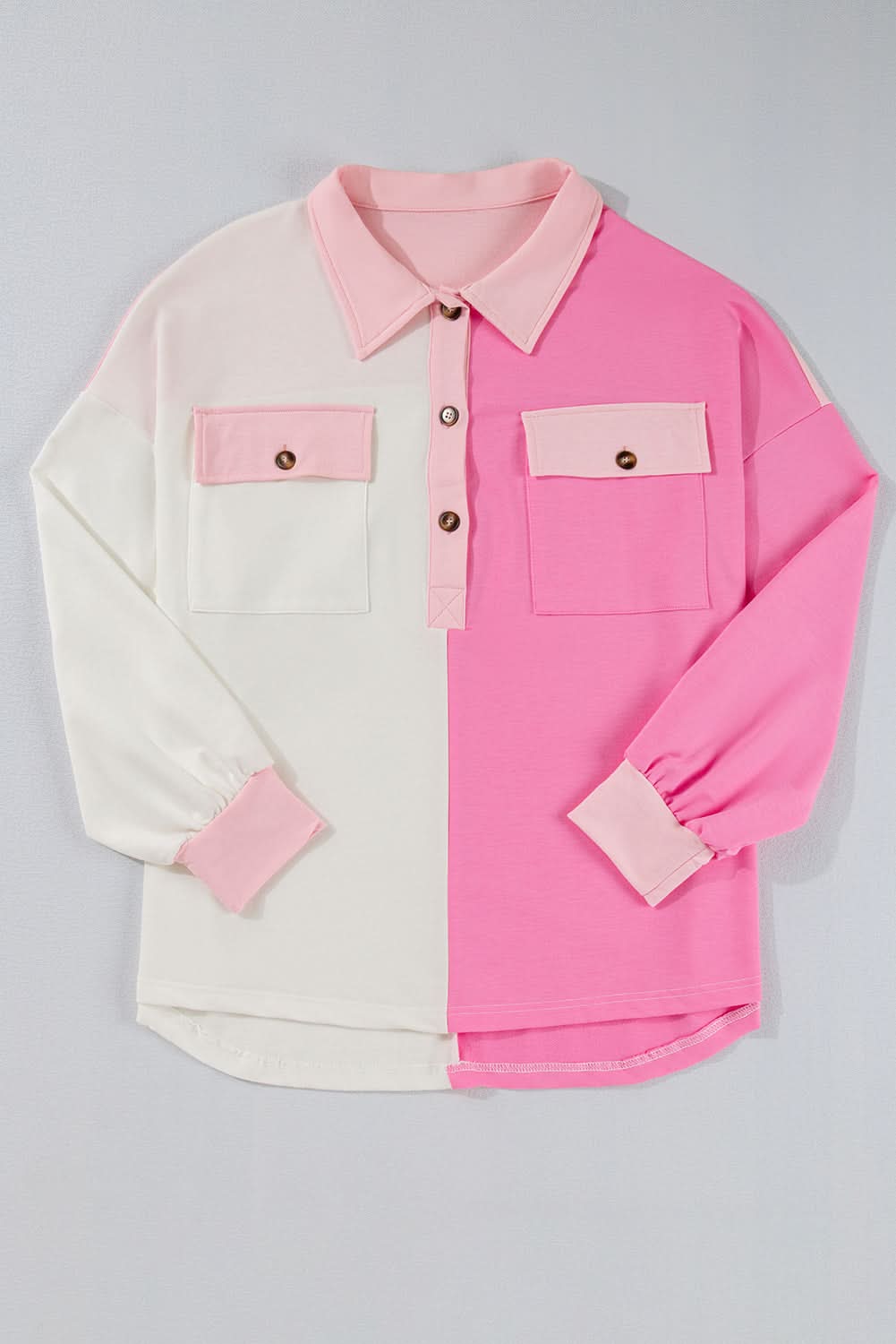 Bonbon Color Block Chest Pockets Half Button Plus Size Sweatshirt - Love Salve