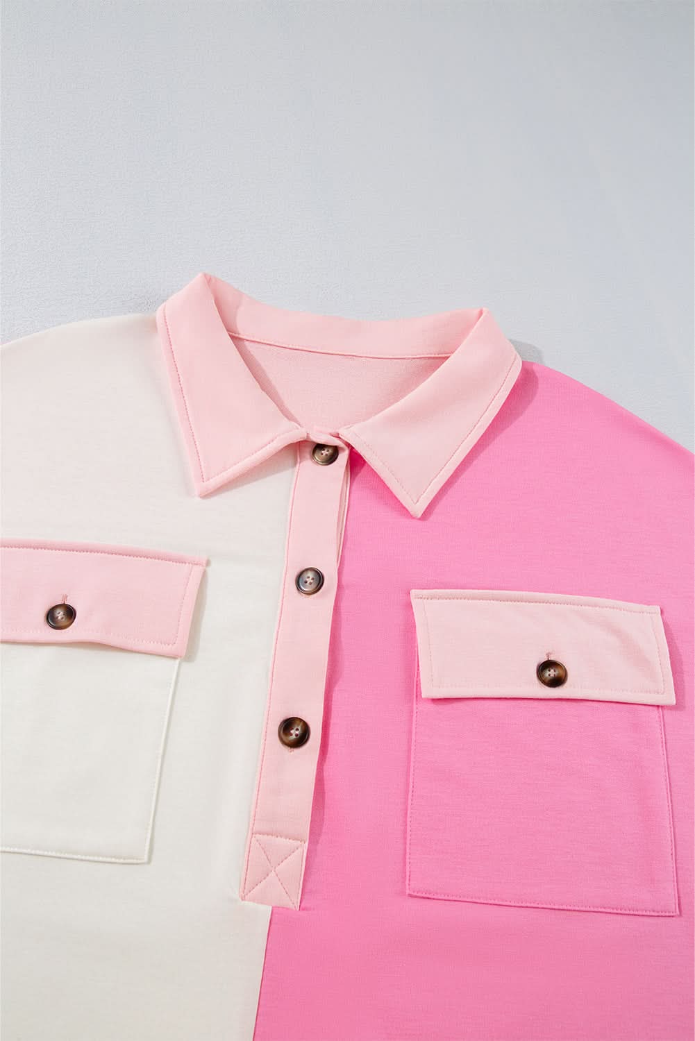 Bonbon Color Block Chest Pockets Half Button Plus Size Sweatshirt - Love Salve