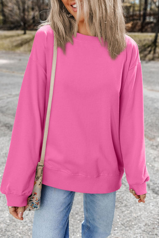 Bonbon Plain Drop Shoulder Crewneck Pullover Sweatshirt - Love Salve